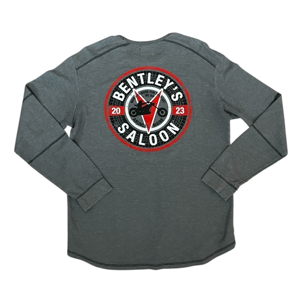 Bentley’s Saloon Men’s XL Motorcycle Gray Long Sleeve Waffle Shirt Harley Bike